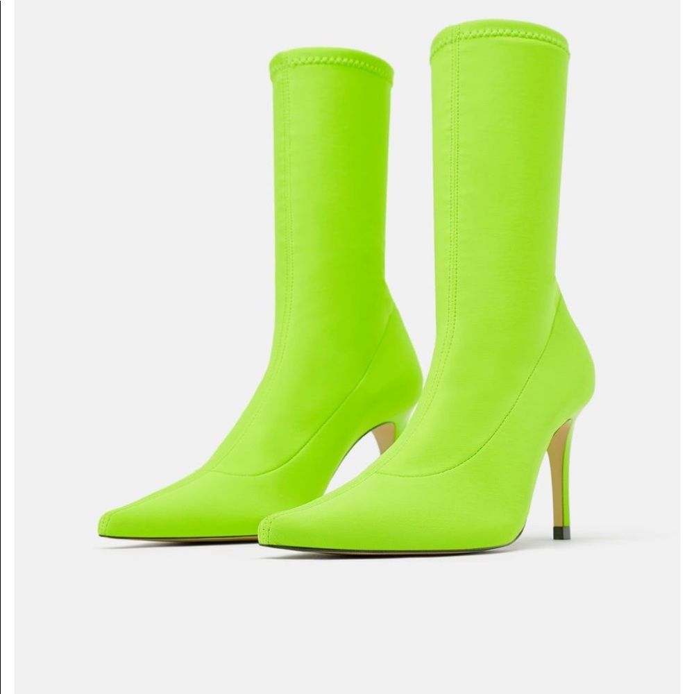 Neon Green Zara Sock Boots 38 (7.5)